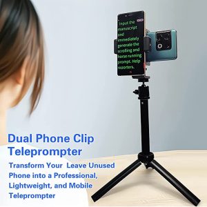 Teleprompter iPhone y Android, soporte doble para teléfono para grabación de video